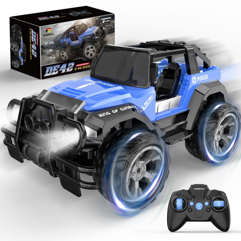 DEERC DE42 Remote Control Car RC Racing Cars,1:18 Scale 80 Min Play 2.4Ghz LED Light Auto Mode Off Road RC Trucks with Storage Case,All Terrain SUV Cars Toys Gifts for Boys Kids Girls Teens,Blue - Image 1